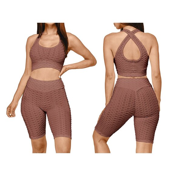 2-Piece Women's High Waisted Moisture-Wicking Anti Cellulite Activewear Yoga Set - Picture 2 of 11